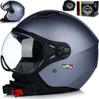 Helma na motorku Motocyklová Přilba Otevřená Vito Móda Šedá Matná Skútr Chopper Ece 22.06