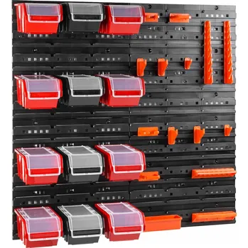 Obraz Dílenská nástěnná tabule / stěna na nářadí 80 x 80 cm + 12 boxů / přihrádek