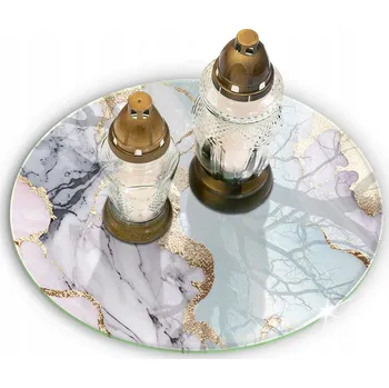 Obraz Skleněná podložka pod svícen květiny váza Pastelový mramor Průměr 30 cm