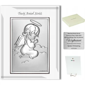 Obraz Stříbrný obrázek Dono Anděl strážný 12x9 cm na křtiny