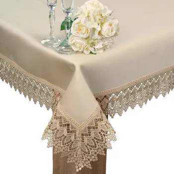 ubrus Hladký ubrus odolný proti skvrnám S KRAJKOU 300x140 béžový tk.114