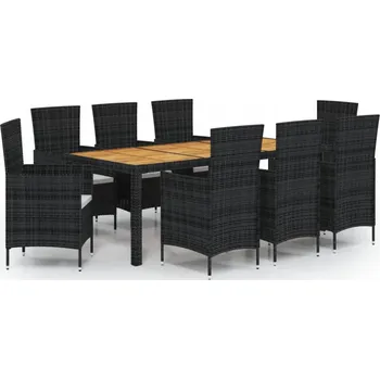VidaXL 9dílná zahradní souprava s polstry, PE ratan, černá