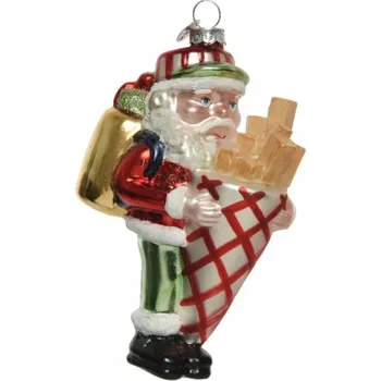 Vánoční dekorace Skleněná Vánoční Koule - Santa Mikuláš s nádobou velkých hranolků