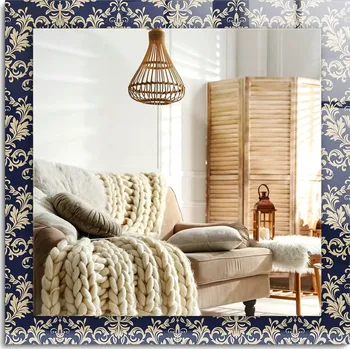 Zrcadlo Závěsné zrcadlo s grafikou na skle, Viktoriánský vzor tapety, 60x60 cm