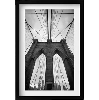 Obraz Ozdobný nástěnný obraz v černém rámu do obýváku Brooklynský most 40x60 cm