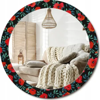 Zrcadlo Kulaté nástěnné dekorativní zrcadlo ve skleněném rámu průměr 80 cm - Červený mák