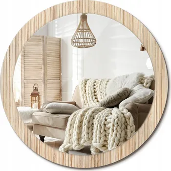 Zrcadlo Stylové kulaté zrcadlo na zeď s potiskem, motiv Bambus/sláma, průměr 90 cm