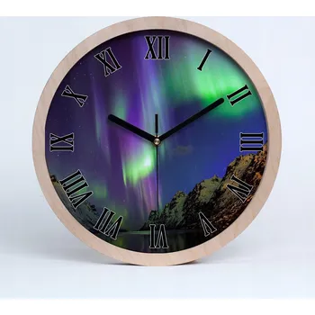 Hodiny Tichá nástěnná dřevěná hodiny polární záře průměr 30 cm
