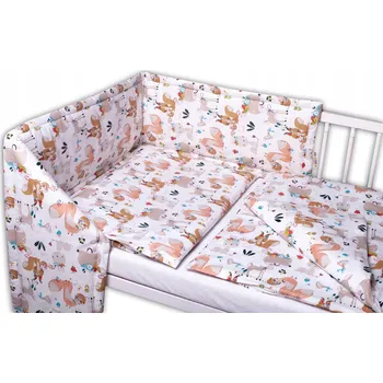 Povlečení Baby Nellys 3-dílná sada Mantinel s povlečením - Pohádková zvířátka - bílá, 135x100 cm