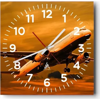 Hodiny Kuchyňské nástěnné hodiny 30x30 Letadlo Skleněné hodiny do obýváku Moderní Tiché