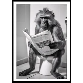 Obraz OBRAZ PLAKÁT V RÁMU do Koupelny WC Toalety OPICE záchod noviny P2533_53x73