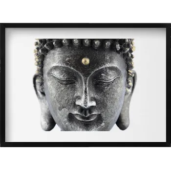 Obraz Nástěnný dekorativní foto obraz v černém rámu Hlava sošky Buddhy 70x50 cm