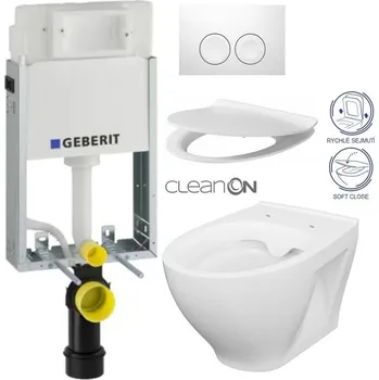 WC sada GEBERIT KOMBIFIXBasic vč. bílého tlačítka DELTA 21 + WC CERSANIT CLEANON MODUO + SEDÁTKO 110.100.00.1 21BI MO1