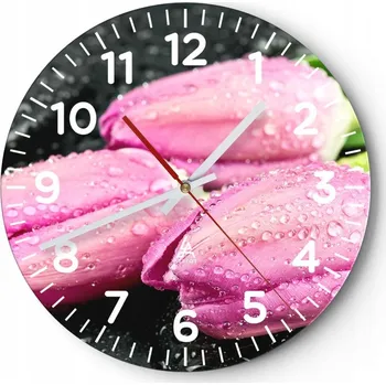 Hodiny Kuchyňské nástěnné hodiny 30x30 Květiny Moderní skleněné hodiny do obýváku Tiché