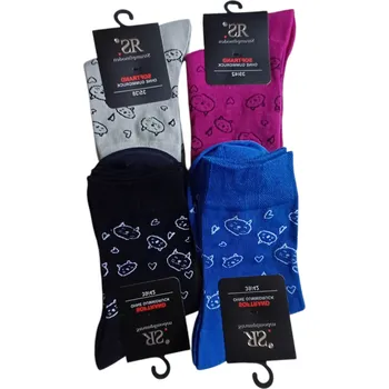 Pánské ponožky Ponožky s kočičí hlavičkou a srdíčky, Barva: Fuksiová, Velikost: 39-42