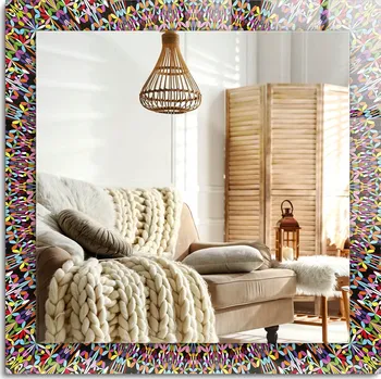 Zrcadlo Zrcadlo na zeď zdobené grafikou na skle Barevná mandala vzor 60x60 cm