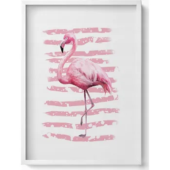 Obraz Závěsný obraz v bílém rámu na zeď, dekorace do domu Plameňák, 50 x 70 cm