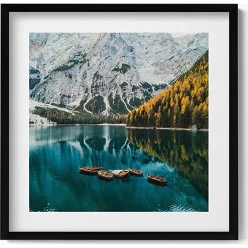 Obraz Obraz v černém rámu na zeď Krajina horského jezera a loděk 50x50 cm