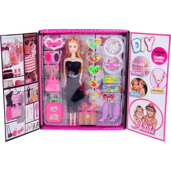 Panenka PANENKA 29 CM S ŠATNÍ SKŘÍNÍ, BOTY, DOPLŇKY + KORÁLKY