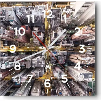 Hodiny Nástěnné hodiny do obýváku 40x40 Město Bez Hlučné Skleněné hodiny Tiché