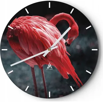 Hodiny Velké nástěnné hodiny na zeď 40x40 Plameňák Skleněné hodiny Kulatý Tiché
