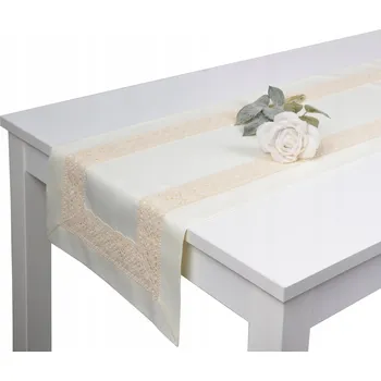 ubrus Béžový a bílý běhoun na stůl 180 x 40 cm