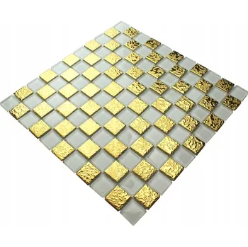 Obklad Skleněná mozaika Englass 30 x 30 cm bílá, odstíny žluté a zlatá