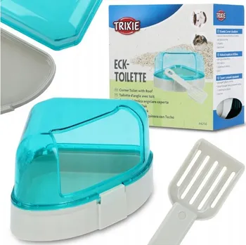 TRIXIE Rohová toaleta/záchod pro myši, křečky a malé hlodavce s lopatkou, 14 cm