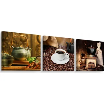 Obraz Sada obrazů do jídelny KÁVA Šálky Retro Styl Zrna 90x30