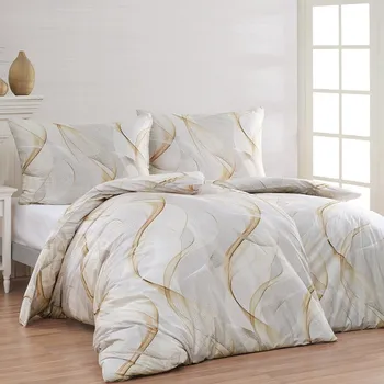 Bytový textil Matějovský Delight šedé/zlaté 140 x 200, 70 x 90 cm zipový uzávěr