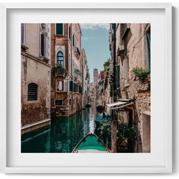 Obraz Obraz s rámem a grafikou na zeď Gondola v kanálu v Benátkách Itálie 50x50 cm