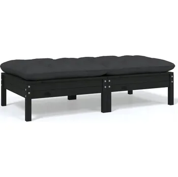 Pohovka Zahradní pohovka pro 2 osoby s polštáři, černá, borovicové dřevo