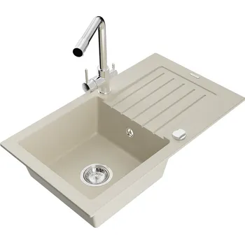 Kuchyňský dřez MEXEN/S - Pablo granitový dřez s odkapávačem včetně baterie Duero, béžová 6510-69-671600-00