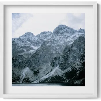 Obraz Dekorativní obraz v bílém rámu do obýváku Morskie Oko v zimě Tatry 50x50 cm