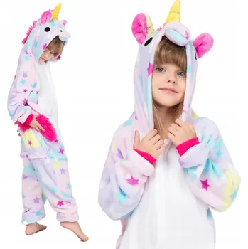 Dívčí pyžamo JEDNOROŽEC Pyžamo Kigurumi Onesie Kombinéza Kostým Jednorožec s hvězdičkami 146