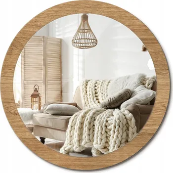 Zrcadlo Loftové závěsné zrcadlo s ozdobným skleněným rámem, textura dřeva, průměr 90 cm