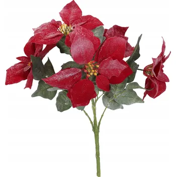 umělá květina Kytice 5 zasněžených poinsettia – vánoční dekorace