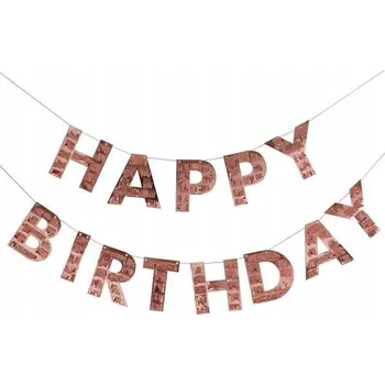 NAROZENINOVÝ BANNER GIRLANDA HAPPY BIRTHDAY RŮŽOVÉ ZLATO 3M