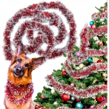 Vánoční dekorace VÁNOČNÍ OZDOBY ZÁVĚSNÉ GIRLANDA VÁNOCE ČERVENÁ STŘÍBRO ŘETĚZ