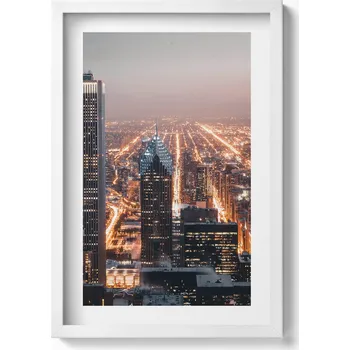 Obraz Moderní nástěnná dekorace obraz v bílém rámu Večerní město 40x60 cm