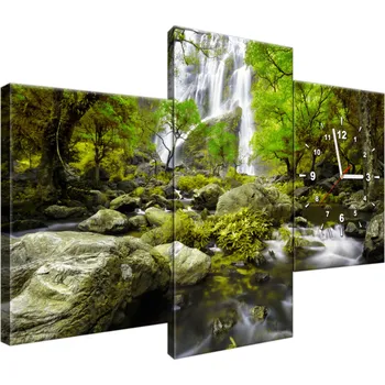 Obraz Obraz s hodinami na zeď 90x60 Vodopád v zeleni