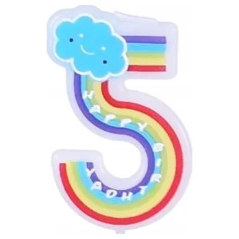 Dortová svíčka Svíčka na narozeninový na dort číslice "5" Duhová