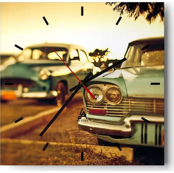 Hodiny Velké nástěnné hodiny 40x40 cm Auto - Skleněné čtvercové tiché hodiny