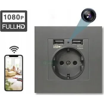 IP kamera SKRYTÁ ŠPIONÁŽNÍ KAMERA V ZÁSUVCE WIFI USB 2,1A ŠEDÁ
