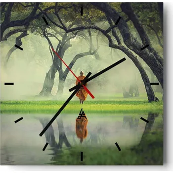 Hodiny Velké nástěnné hodiny na zeď 40x40 Asie Skleněné hodiny Čtvercové Tiché