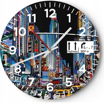 Hodiny Nástěnné hodiny do obýváku 40x40 Město Kulatý Hodiny na skle Loft Tiché
