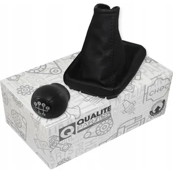 Hlavice řadicí páky Rukojeť řadící páky QP s koženou manžetou, 5 rychlostí, černá + chrom