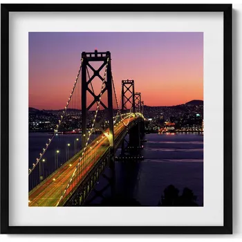 Obraz Obraz v černém rámu do obýváku Most San Francisco a západ slunce 50x50 cm