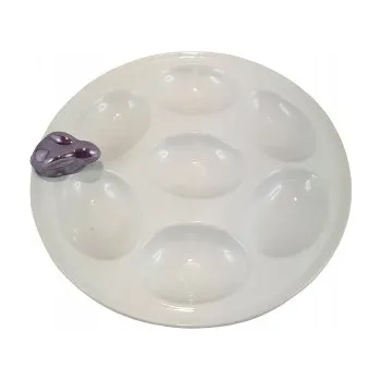 Talíř TALÍŘ NA VEJCE BÍLÝ S LEVANDULOVÝM KRÁLÍČKEM