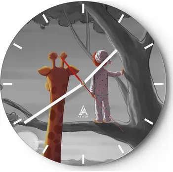 Hodiny Velké nástěnné hodiny na zeď 40x40 Žirafa Skleněné hodiny Kulatý Tiché